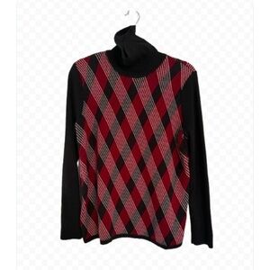 Anne Klein red and black argyle turtleneck sweater